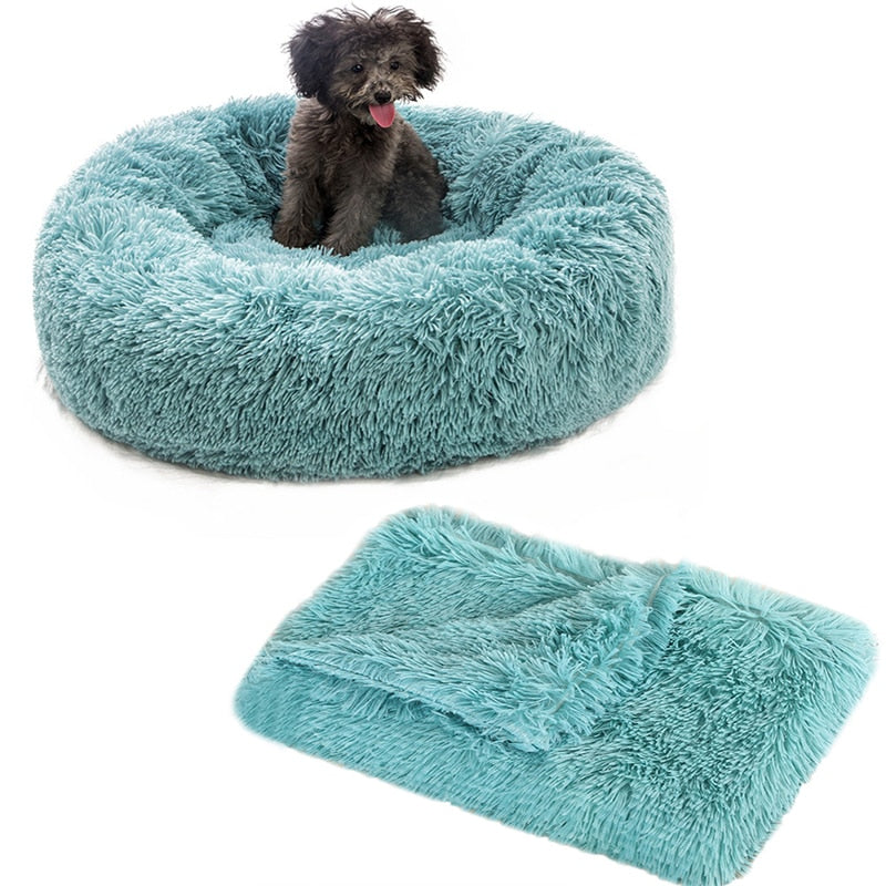 Fluffy Calming Dog Bed with Buy 1 Get 1 Free Blanket