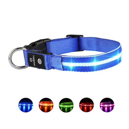 MASBRILL Luminous Glowing Night Safety Pet Dog Collar USB Rechargeable