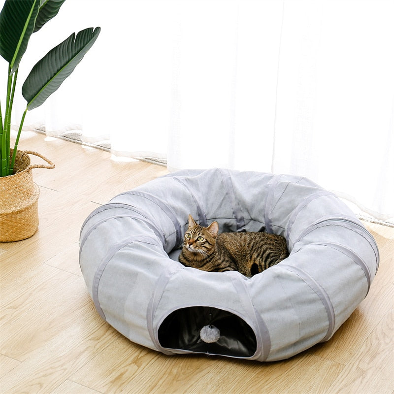 Collapsible Interactive Cat Play Tunnel with Cushion Mat