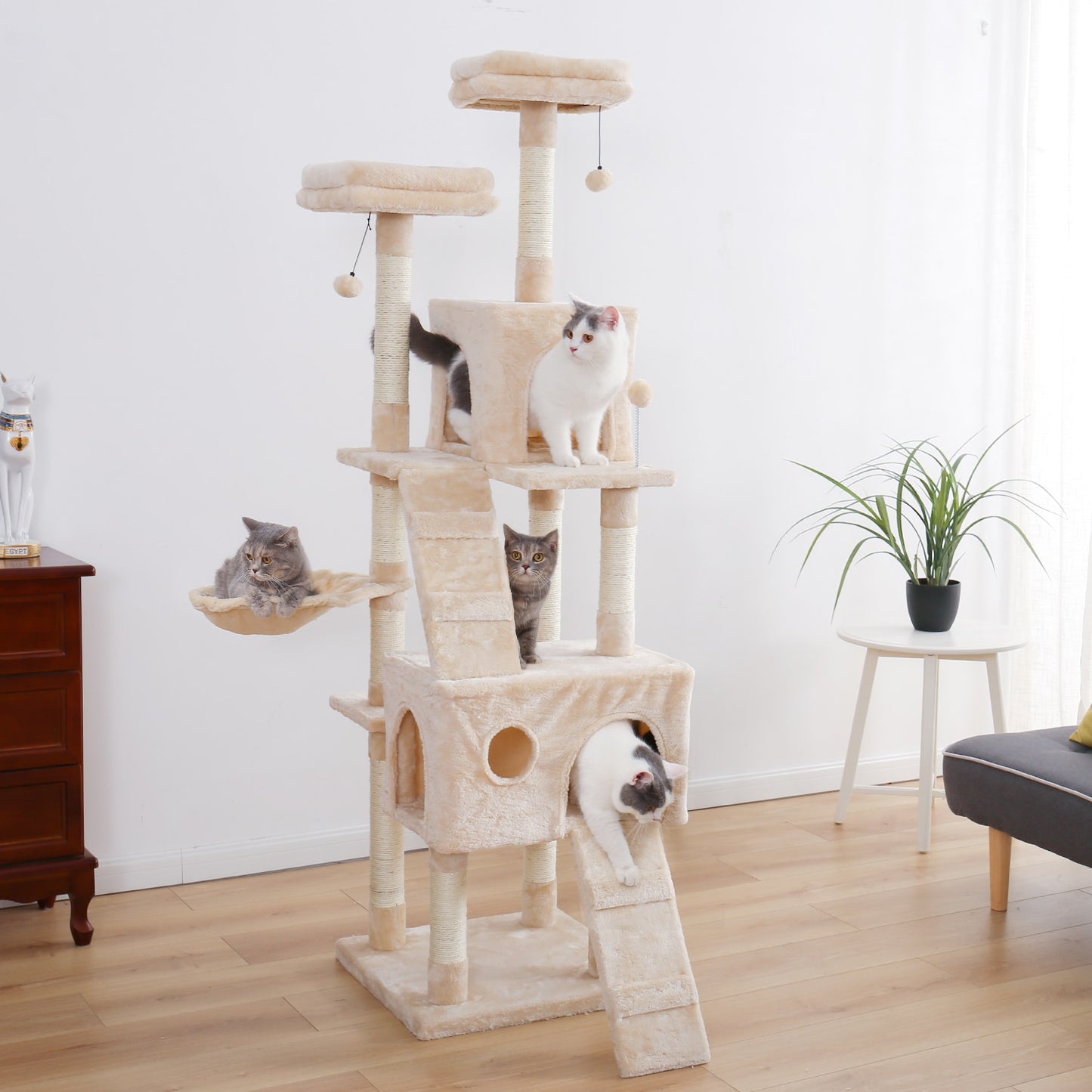 Luxury Multi-layer Cat Tree Tower Scratching Post with Condos and Cozy Hammock