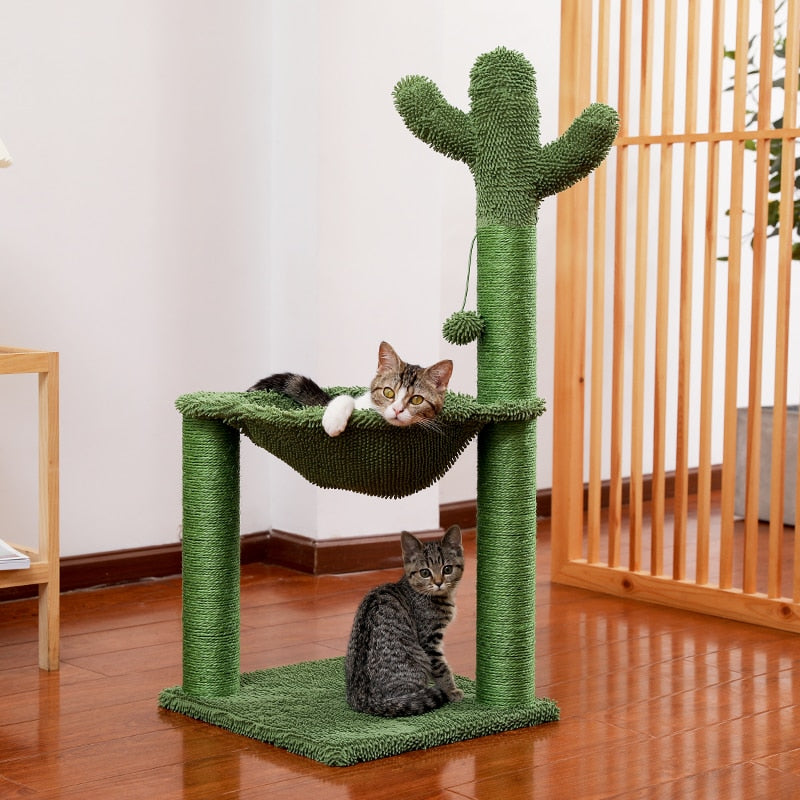 Cute Cactus Cat Scratching Climbing Tree with Curiosity Sisal Ball
