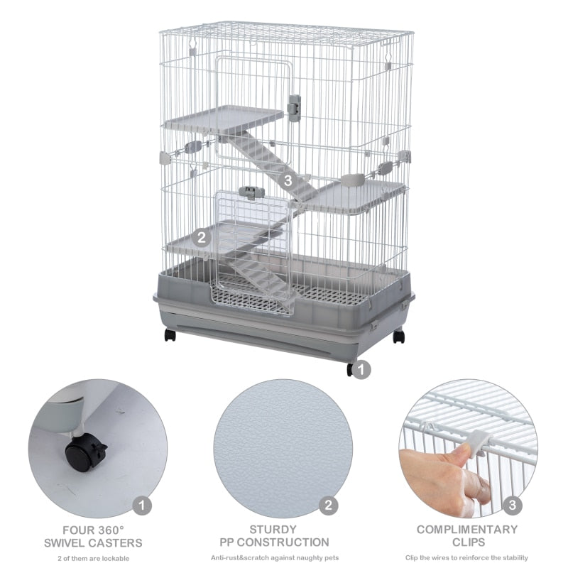 4-Tier Metal Small Animal Cage with Lockable Casters