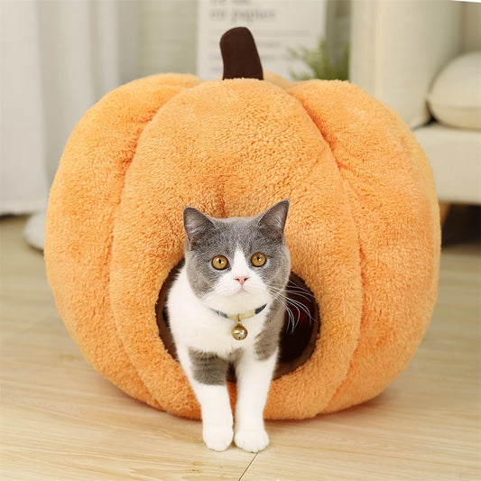 Warm Cozy Cat Small Dog Pumpkin House Bed with Removeable Mat