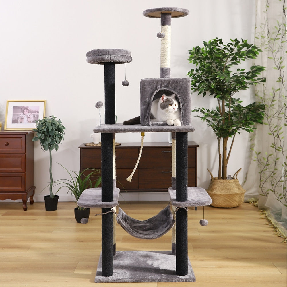 Luxury Multi-layer Cat Tree Tower Scratching Post with Condos and Cozy Hammock