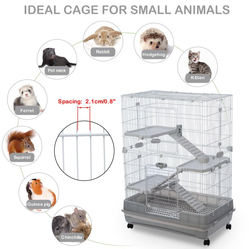 4-Tier Metal Small Animal Cage with Lockable Casters