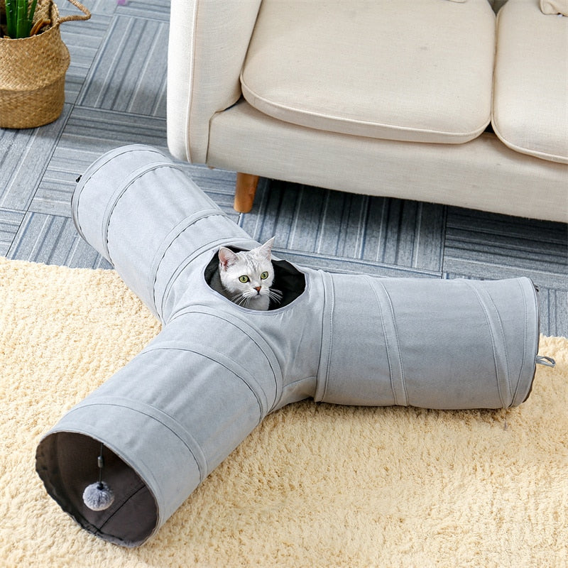 Collapsible Interactive Cat Play Tunnel with Cushion Mat